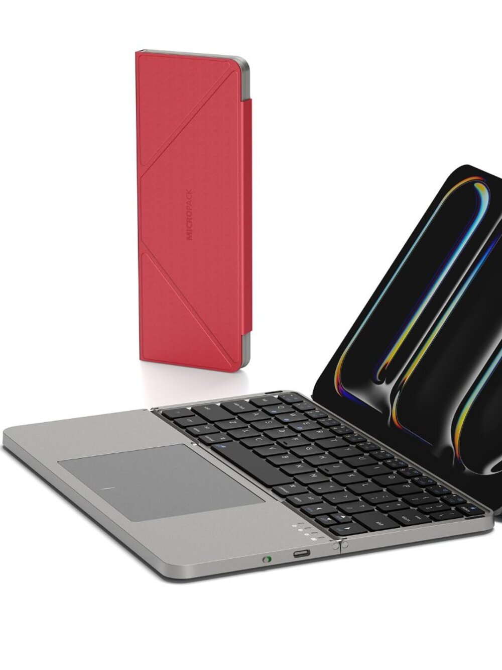 MicroPack Foldable Bluetooth Keyboard w Touchpad iPad Mac Portable Red